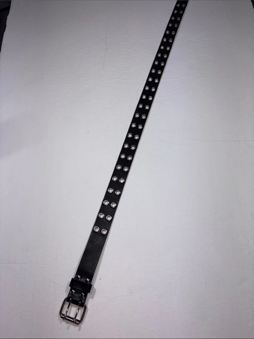 Black Leather Belt with Silver Grommets & Hardware